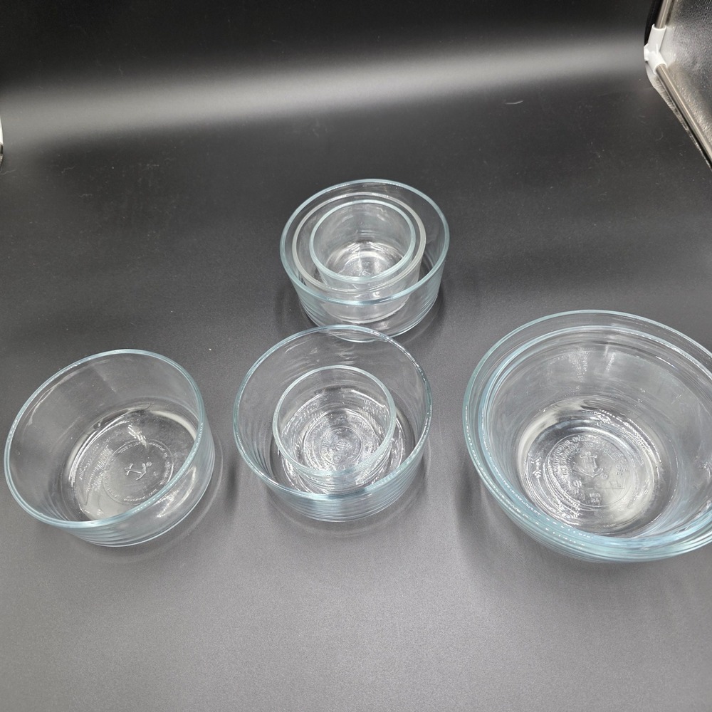 Anchor Hocking Clear Glass Nesting Mixing Prep Bowl Set Round Made in USA 8pc